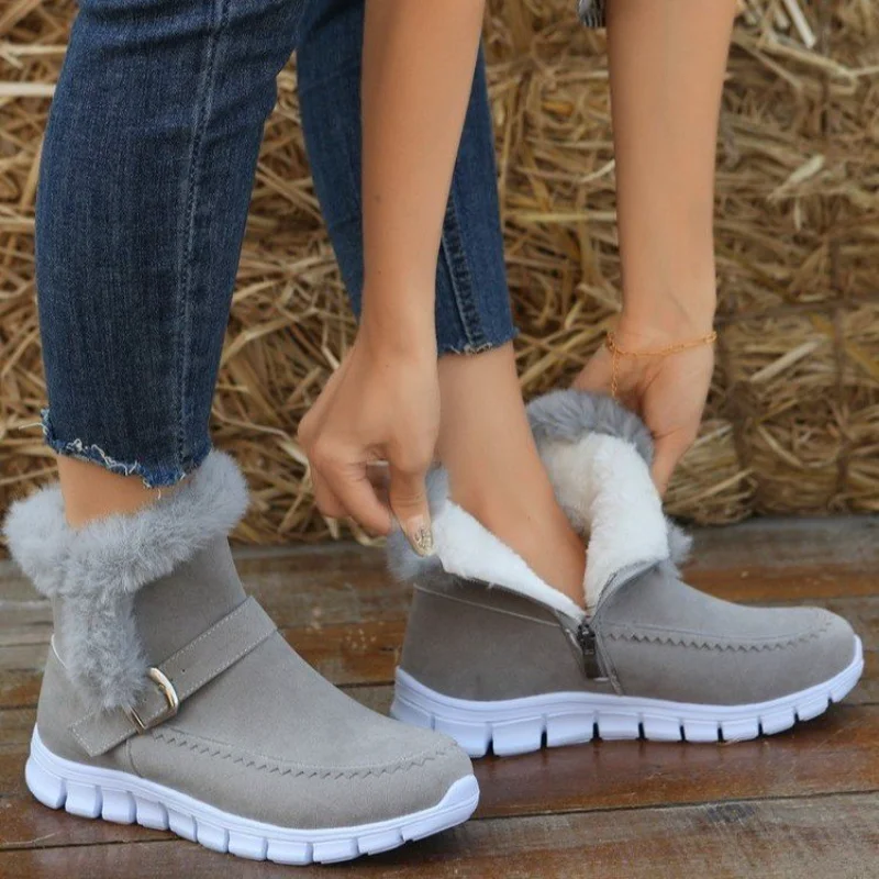 2023 Winter Women Fur Warm  Snow Boots Casual Shoes New Short Plush Suede Ankle Boots Flats Gladiator Sport Ladies Botas mujer