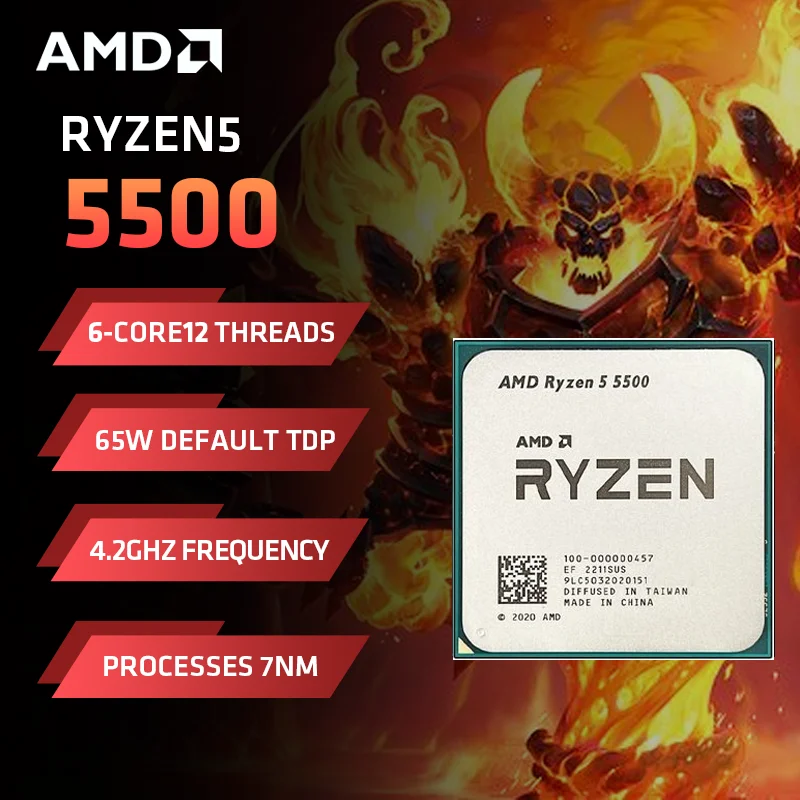 

AMD Ryzen 5 5500 3,6 ГГц 6-ядерный 12-поточный настольный процессор Процессор AM4 Разъем без встроенной графики Без вентилятора радиатора