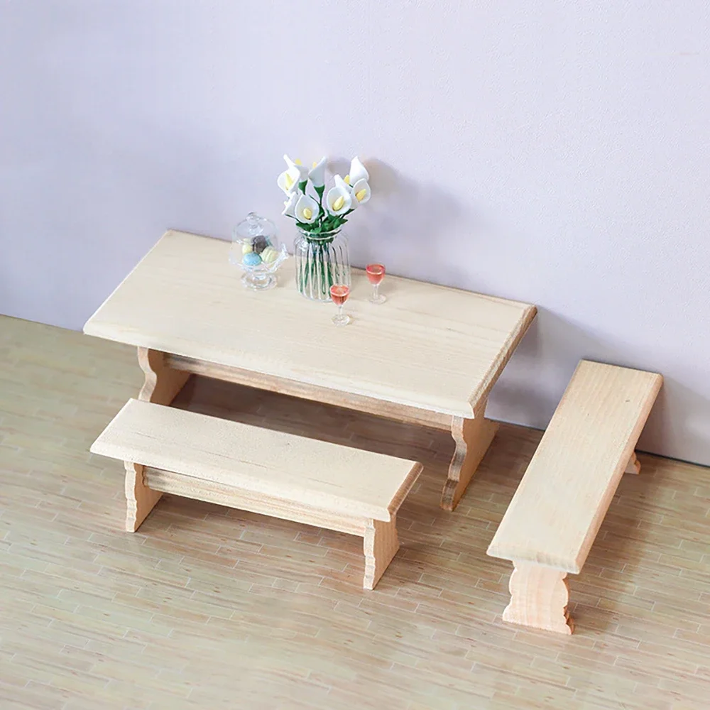 1/12 Dollhouse Miniature Wooden Table Chair set Mini Furniture Model Toy for Doll House Accessories Decoration ob11
