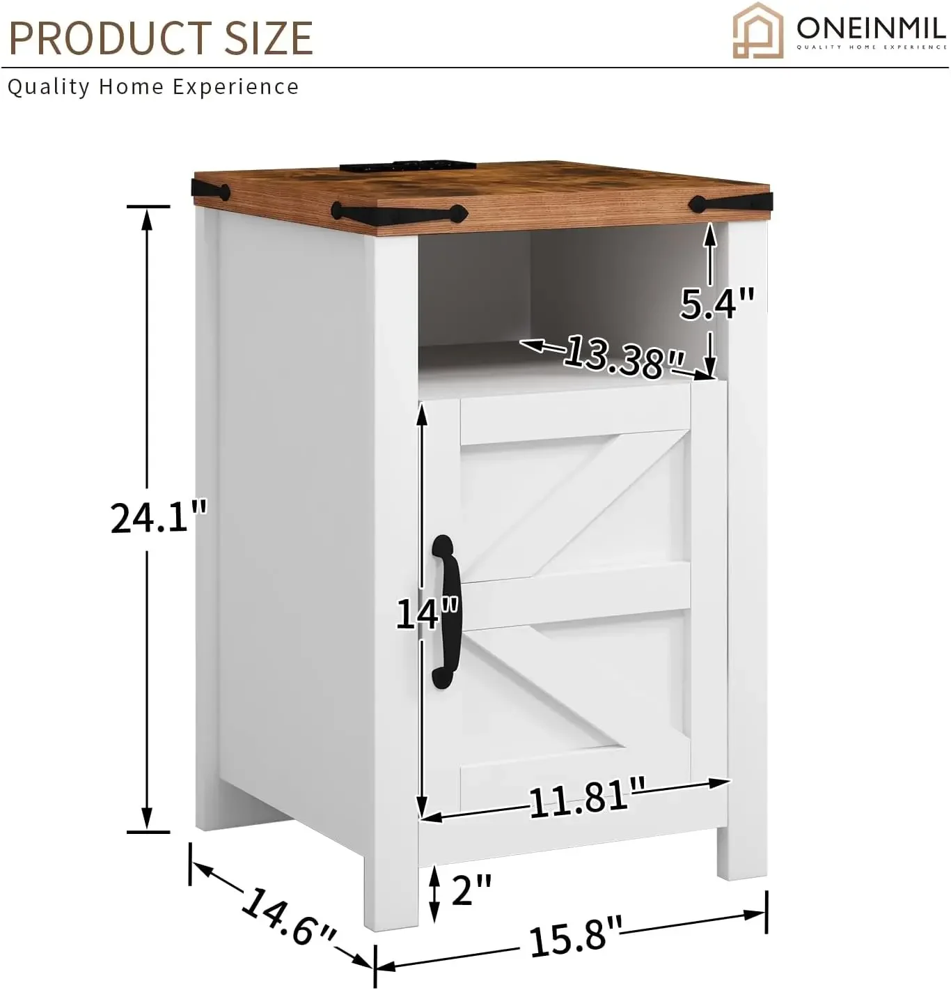 End Table with Charging Station, Farmhouse Nightstand with Barn Door, Sofa Side Table with Storage Space 2-Piece Set, Suitable