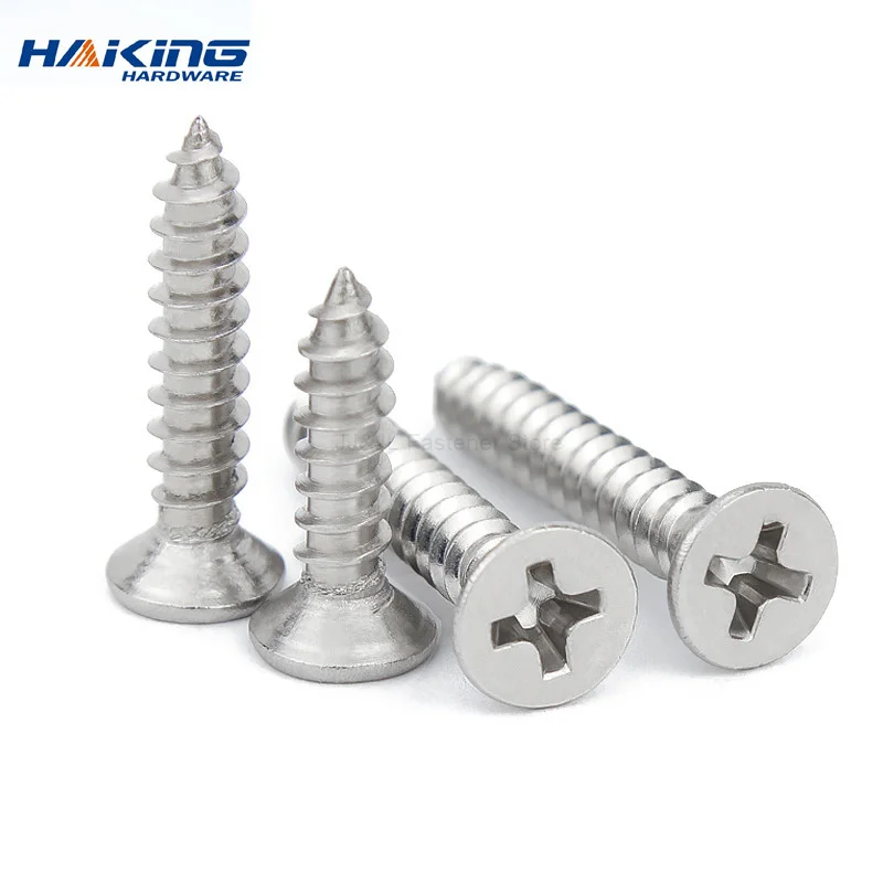 Stainless Steel Countersunk Flat Head Phillips Screws M1.4 M1.7 M2 M2.6 M3 M3.5 M4 M5 M6 Cross Self Tapping Screw for Wood Wall