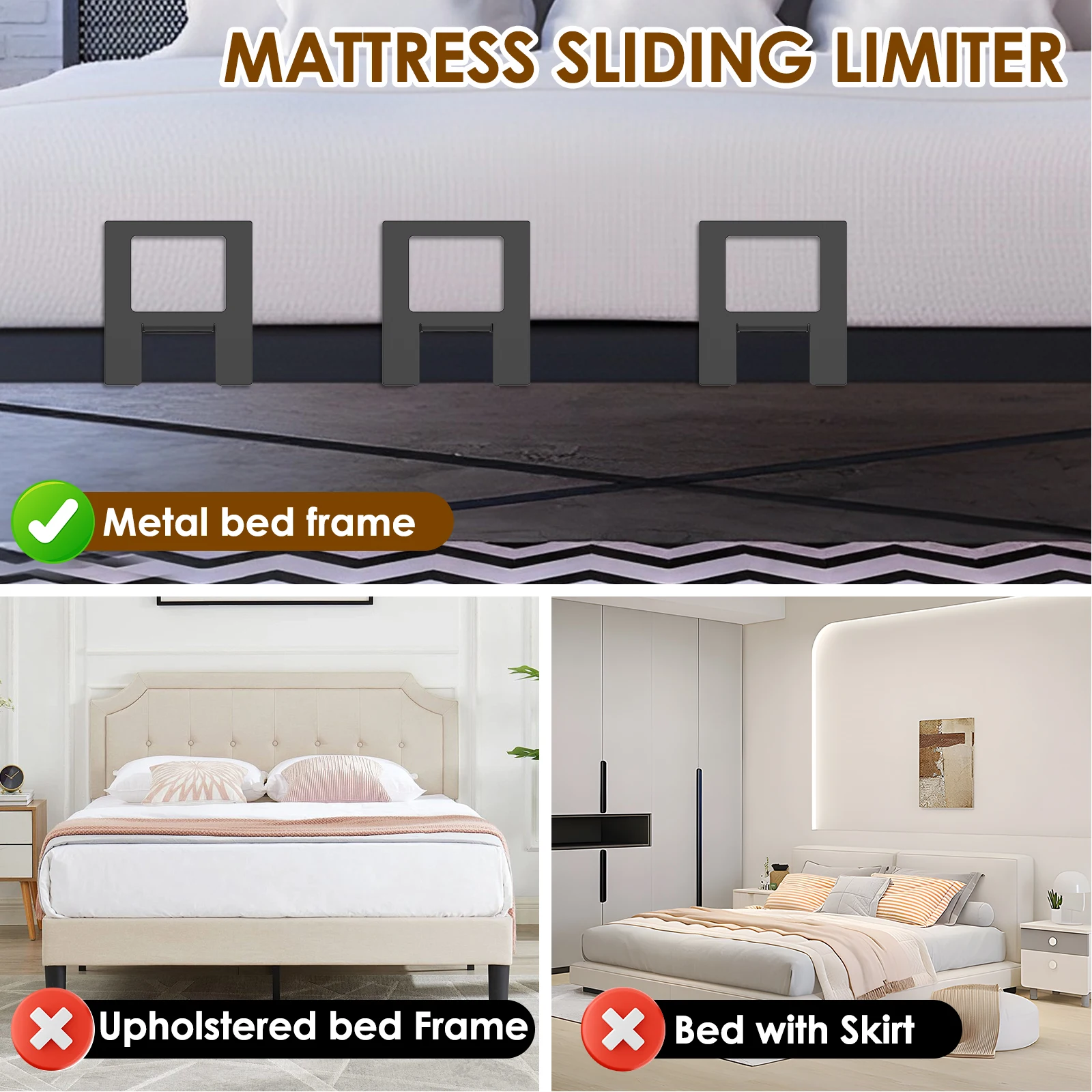 6 Pcs Non Slip Mattress Gaskets Metal Mattress Holder in Place Gripper Adjustable Mattress Slide Stopper Easy to Install