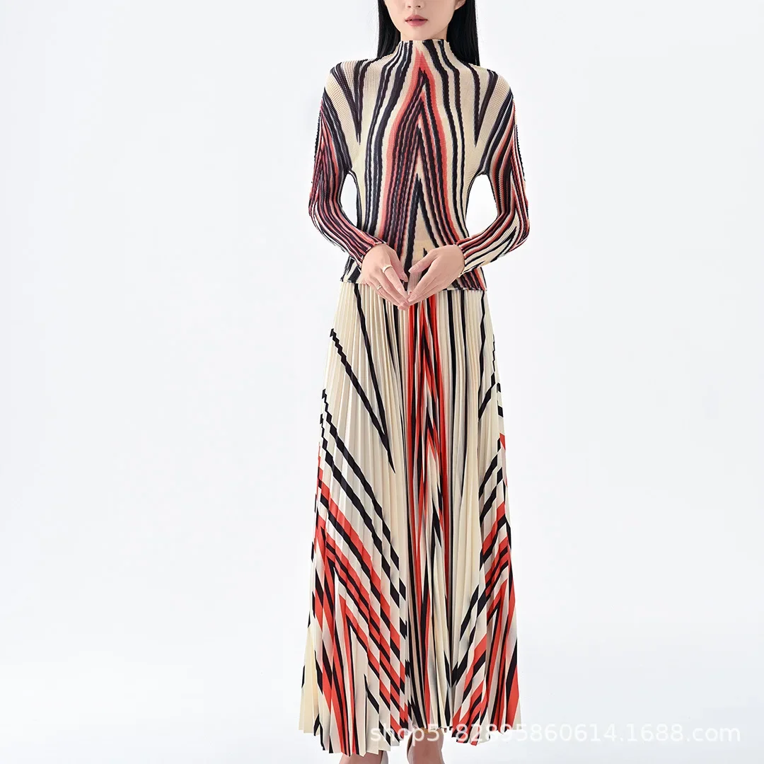 

Женский комплект из топа и юбки, плиссированный топ с длинным рукавом и половинчатая юбка с принтом кукурузных зерен и половинчатая юбка