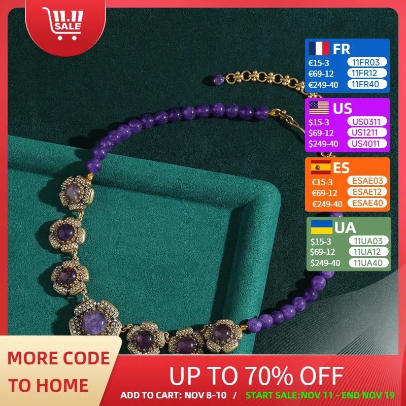 

Vintage Purple Glazed Beaded Necklace Choker Natural Stone For Woman Flower Pendant Luxury Designer Jewelry Accessories 2025