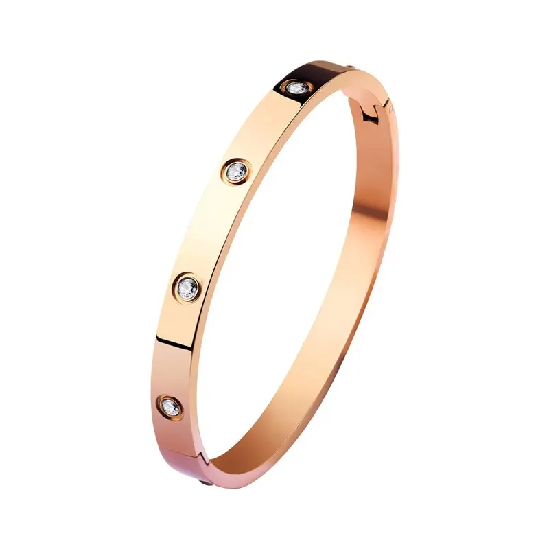 1PCS Rose Gold-color Bracelet Women Ladies Light Luxury Style Oval Diamonds Glossy Individual Bag Decoration