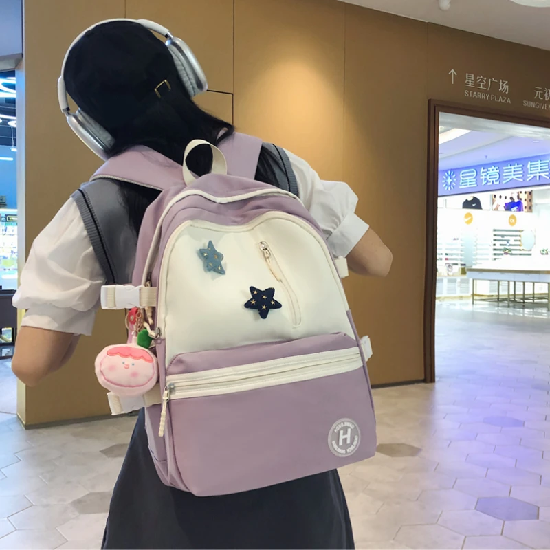 Japanese Style Trendy Design Contrasting Color Women\'s Backpack 2024 New High-quality Middle and High School Student Backpack