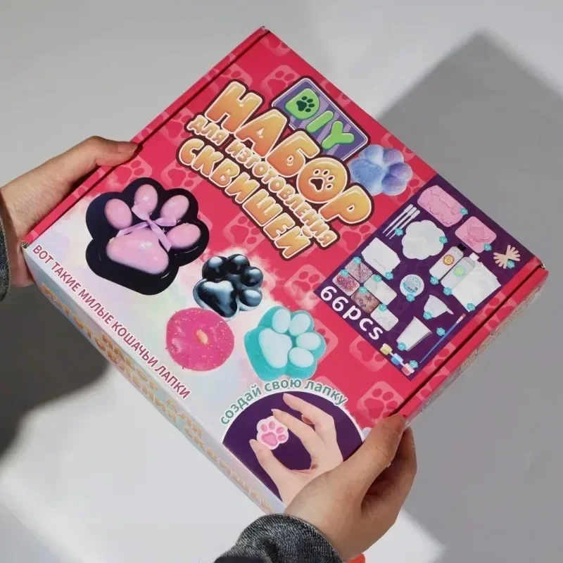 66-teiliges Flüssigsilikon DIY Squishy Set Kawaii Katzenpfote Cartoon Stressabbau Lernspielzeug für Kinder und Erwachsene