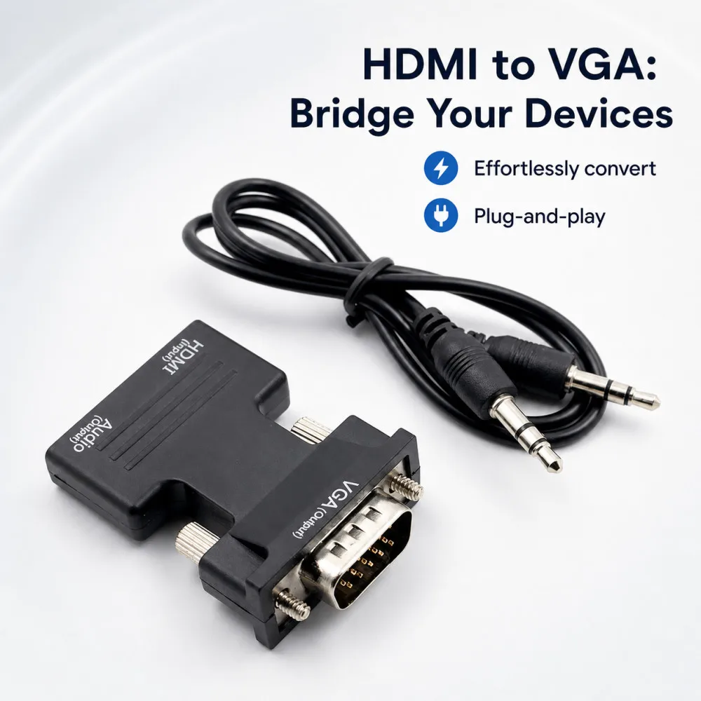 HDMI-compatible Female To VGA Male Converter with 3.5mm Audio Cable for PS4 Monitor Projector PC Laptop 1080P HD To VGA Adapter
