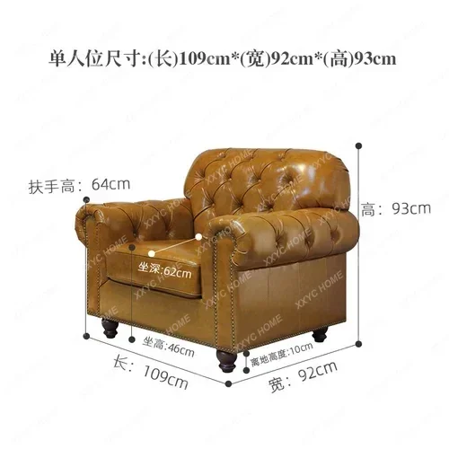 Cowhide Xiaomei Style Living Room Furniture Retro Pull Buckle Leather Sofa
