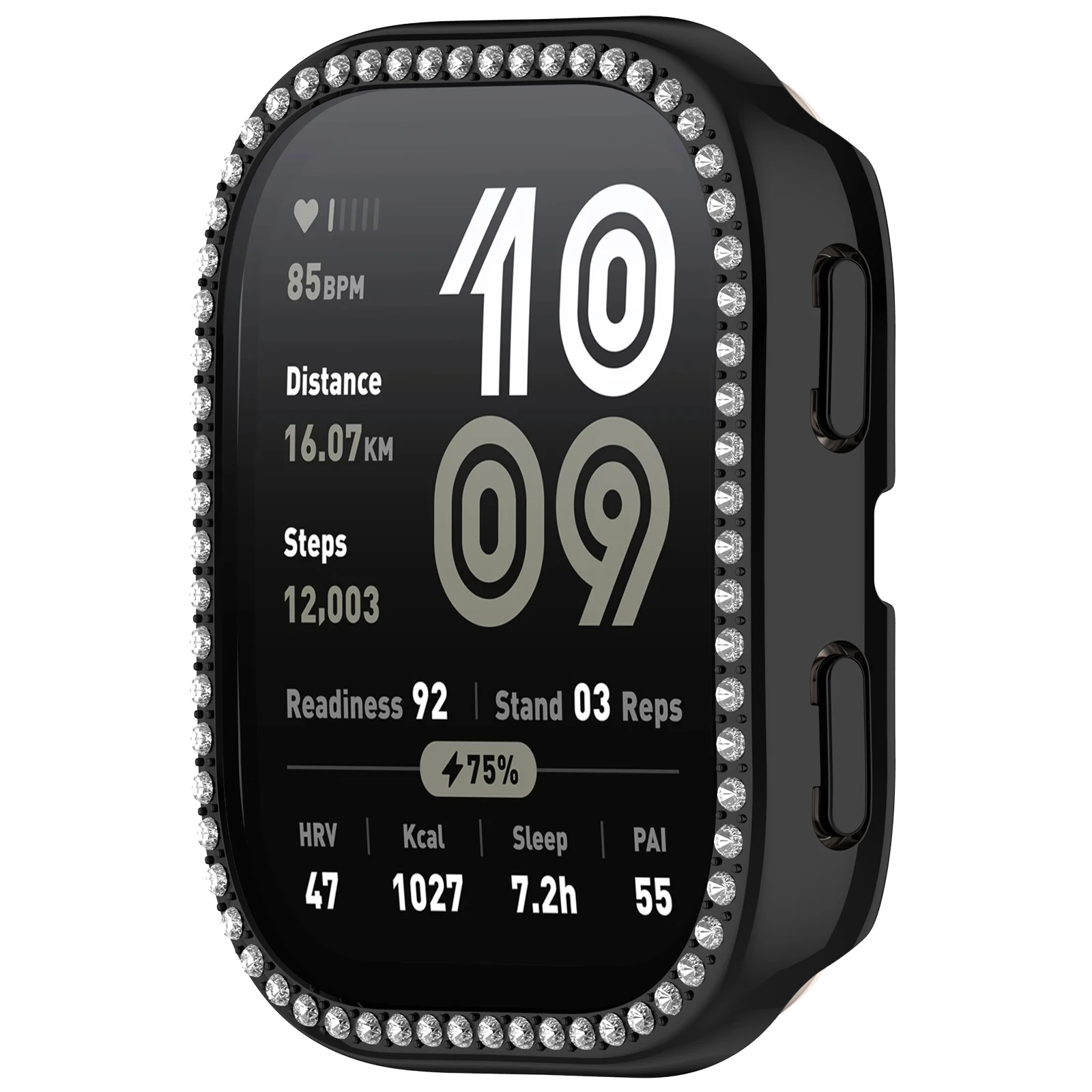 For Huami Amazfit Bip 6 (A2435) Watch Case Rhinestone Decor Hollow Electroplating PC Watch Cover - Black