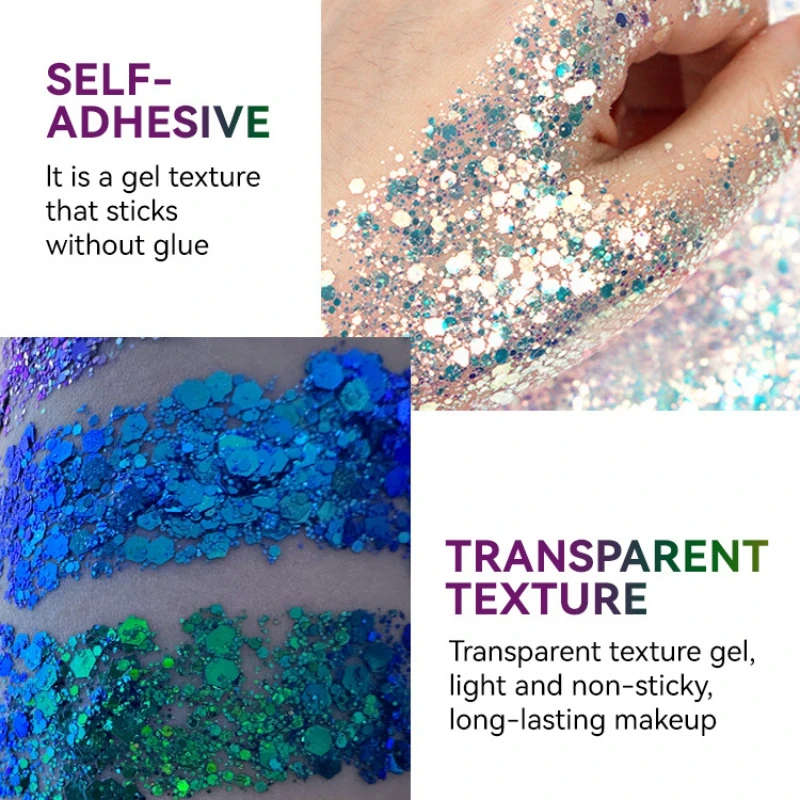 30ml Body Glitter Gel Face Hair Nail Lip Glitter Gel Lasting Sparkling Liquid Eye Shadow For Festival Party Glitter Bar Makeup