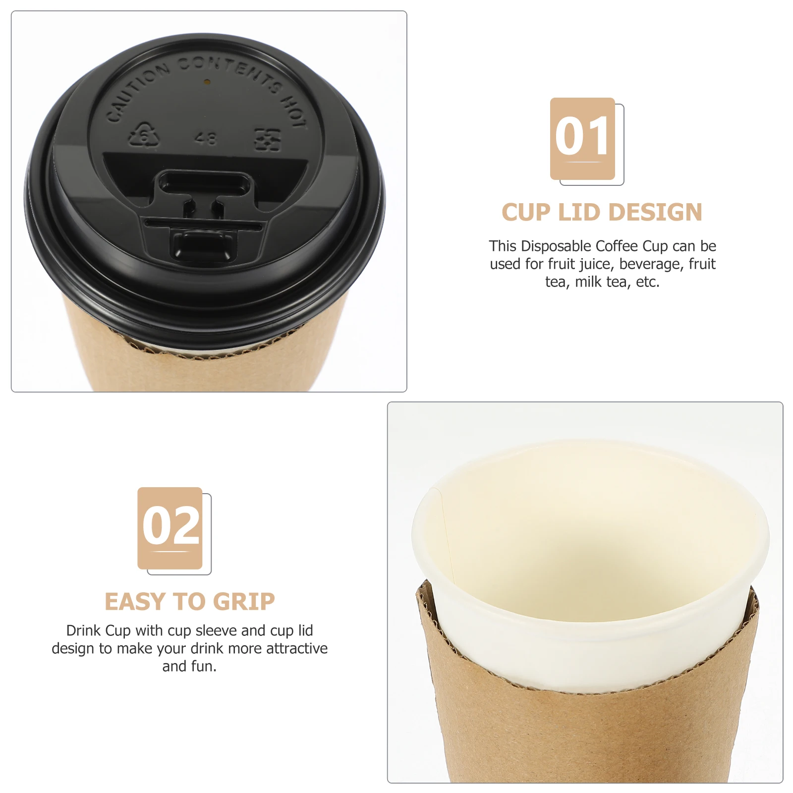 

50 set Disposable Coffee Thick Hot Beverage Milk Tea Wrapping Cups Lid Ergonomic Design Portable Party Drink Cups For Juice Tea
