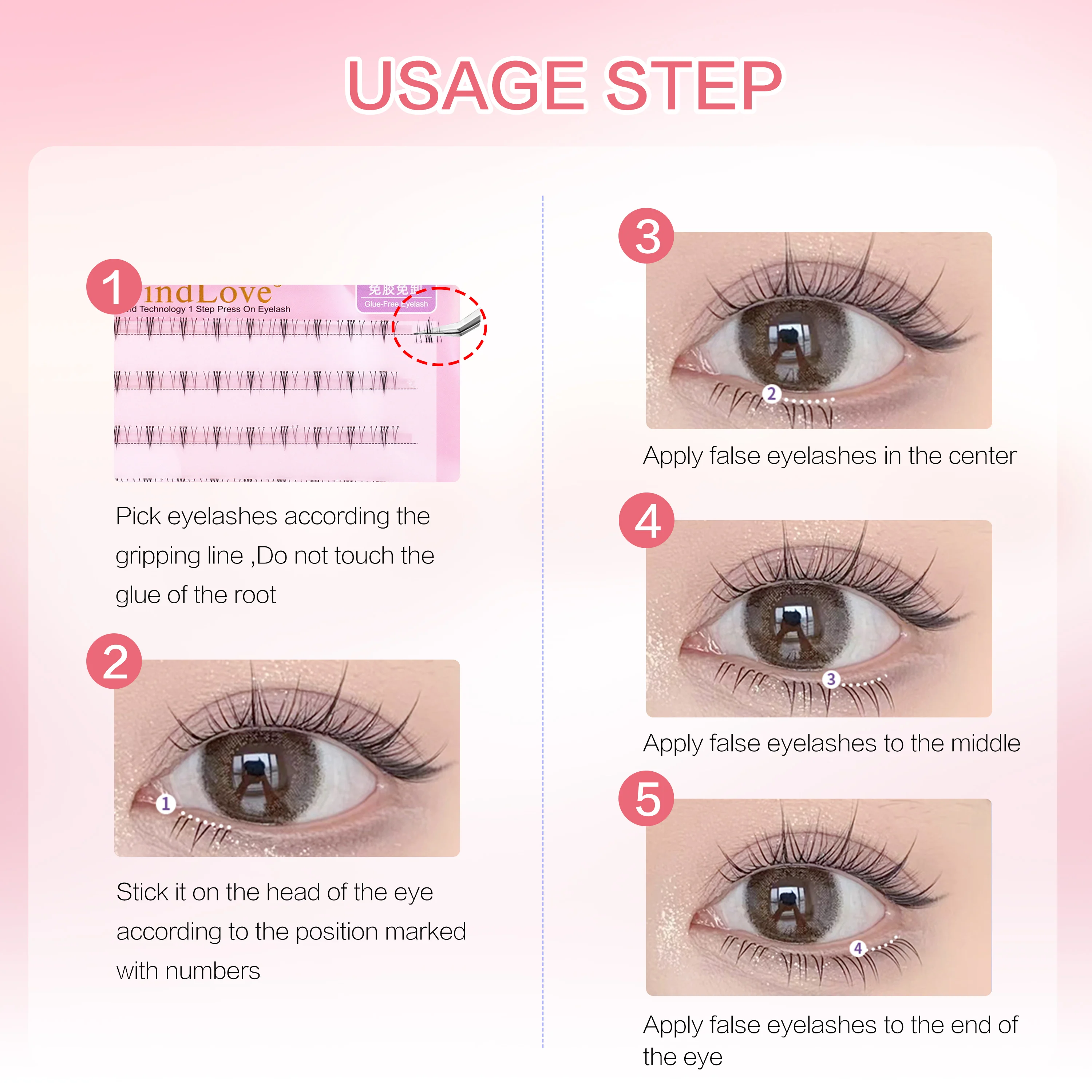 FindLove No Glue Lower Lashes Press-on Eyelashes Pre-glued Bottom Lash Natural False Eyelash Extension Set DIY Eyelash For Makup