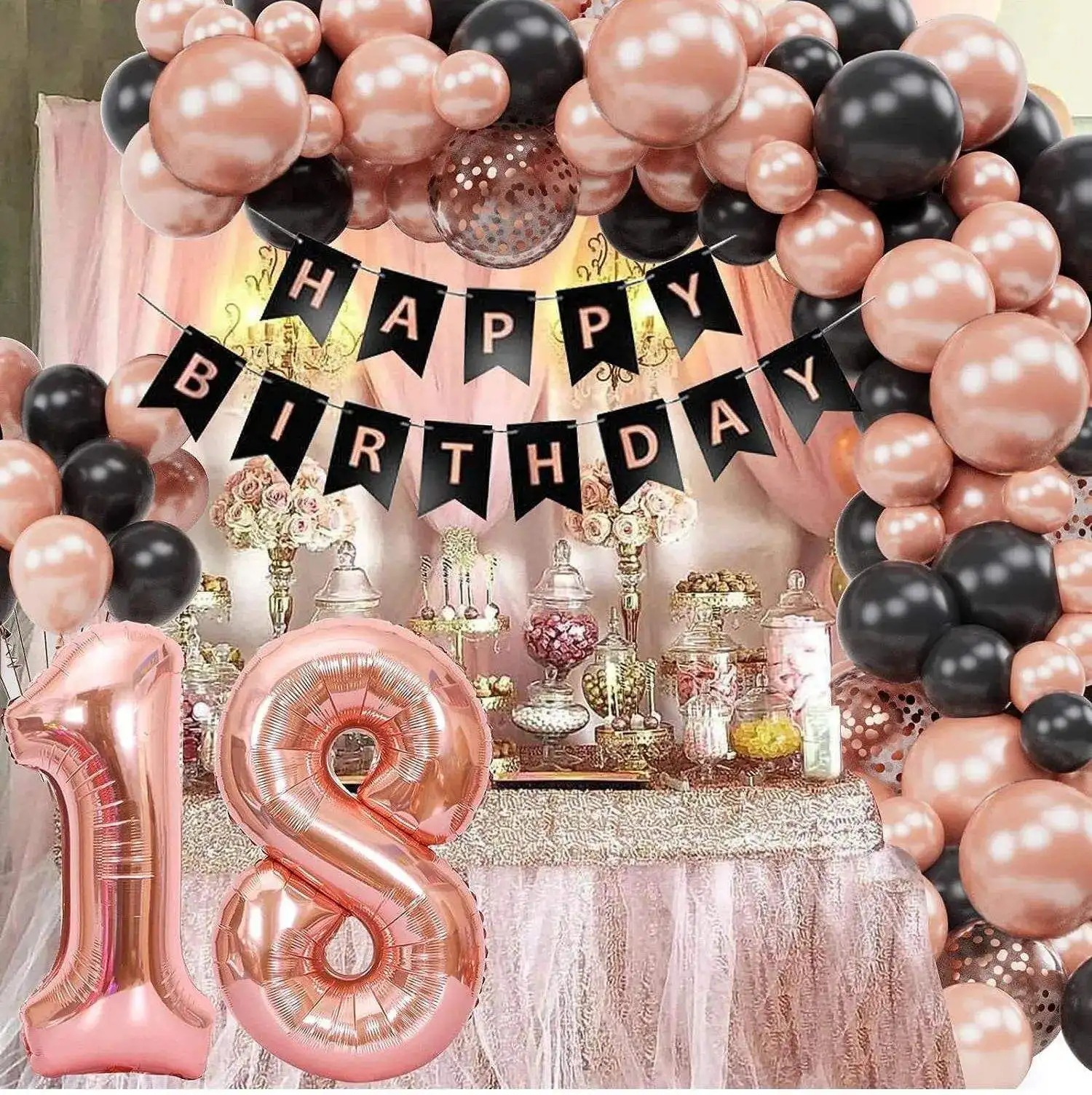 99pcs 18th Birthday Set Balloon Birthday Party Anniversary Background Decoration Balloon Rose Gold Black