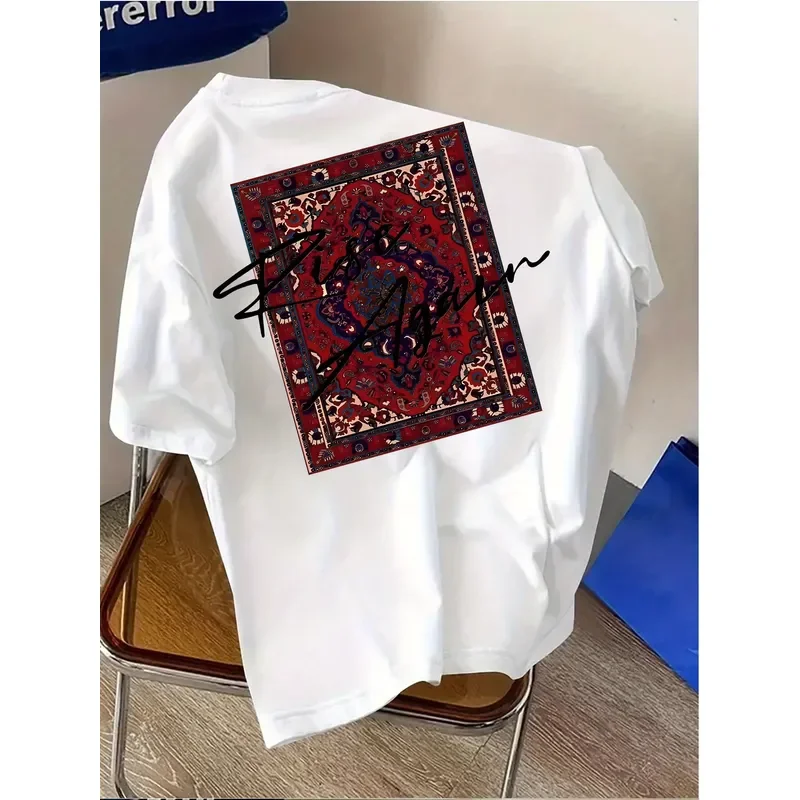 Rise Again Persian Rug Pattern Graphic Tee for Men Breathable 100% Cotton Perfect for Summer Streetwear Style