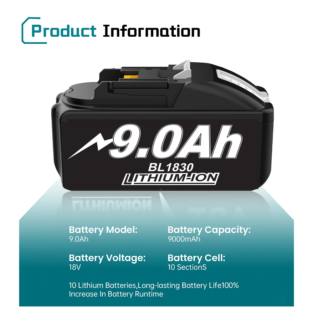 For Makita 18V Lithium-ion Battery 6.0Ah/7.0Ah/9.0Ah Rechargeable Battery Compatible BL1830 BL1860 BL1890 Cordless Tool Battery