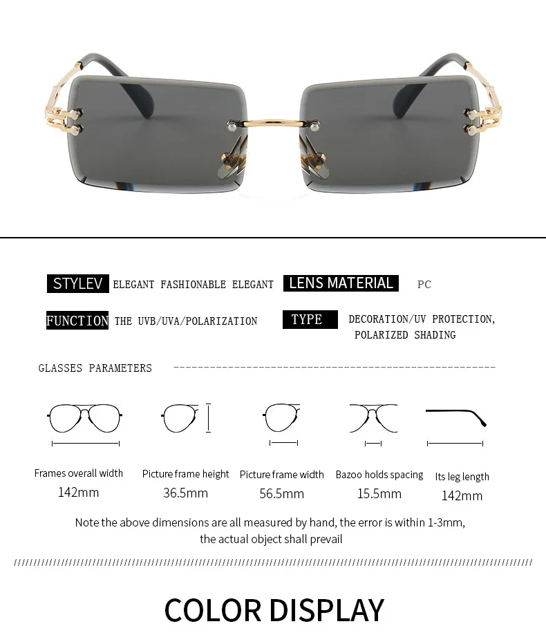 

Europe cross-border Square Rimless Metal Active Sports Polarized Sunglasses Women Progressive Color Trend Glasses T105