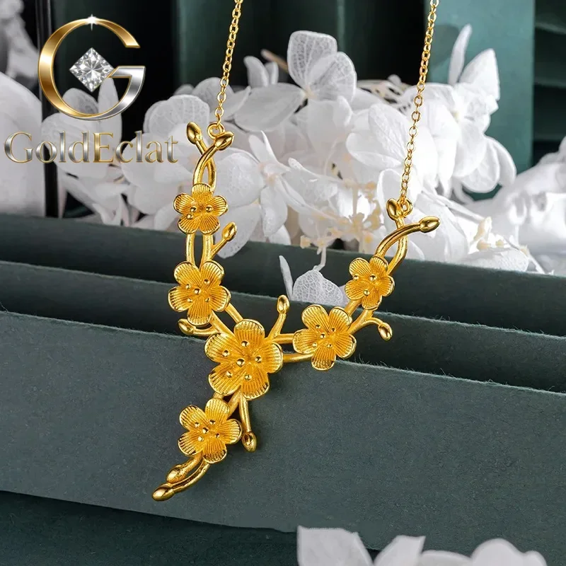 

GoldEclat Luxury 24K 9999 Pure Gold real gold Women's Large Flower-like Brocade Chain Wedding Flower Necklace