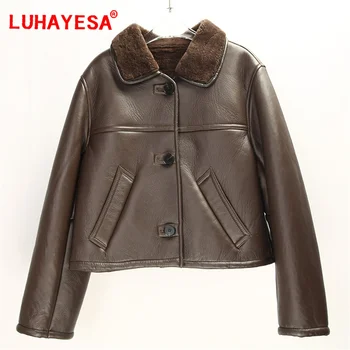 2024 Hiszpania Merino Pearl Lamb Fur Shearling Odzież Damska Zimowa Brązowa Krótka Prawdziwa Skóra L Vissesa Płaszcz z Naturalnego Futra