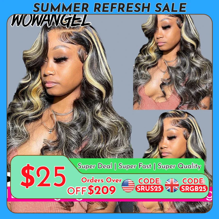 13x6 HD Lace Front Wigs #1B27 Ombre Highlight Glueless 32in Body Wave Wigs Pre plucked Human Hair Wigs Brazilian Hair For Women