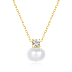 100% Real 18K Gold Pearl Necklace With Moissanite Stone Luxury AU750 K Gold Pendant Wedding Jewelry Gift With Certificate 2024