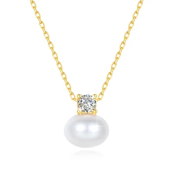 Moissanite stone with 100% real 18K gold pearl necklace luxury Certificate K gold necklace with certificate wedding jewelry 2024 gift