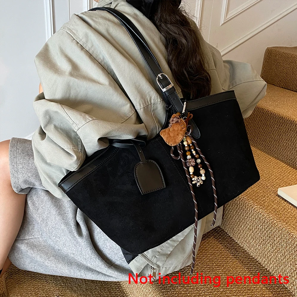 حقيبة يد نسائية بتصميم كلاسيكي من جلد الغزال للخريف والشتاء، حقيبة ركاب عالية الجودة ذات سعة كبيرة ومتعددة الاستخدامات