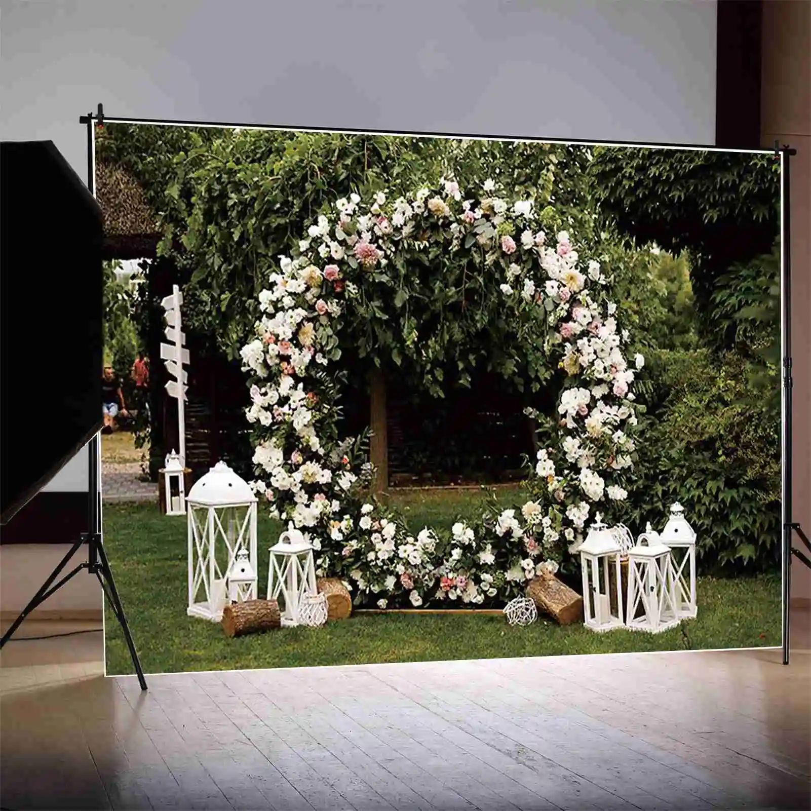 MOON.QG 웨딩 아치 배경 사진, 바다 꽃 장미 포토존 배경, 어린이 사진 스튜디오 포토부스 소품