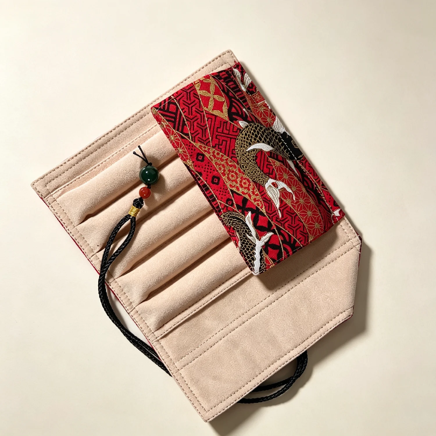 5-hole 7-hole Pen Roll; Handmade Fabric Portable Pen Storage Pen Pouch Pen Bag Pen Roll Red Carp 7hole Size 18x27cm