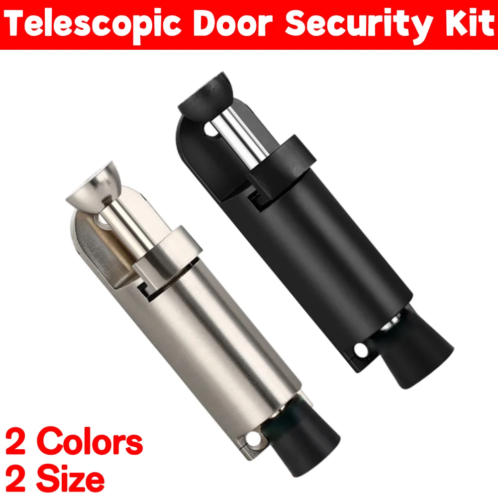 Telescopic Door Security Kit Spring Loaded Door Restraint Metal Adjustable Position with Foot Brake Wedges for Door Bottom Seam