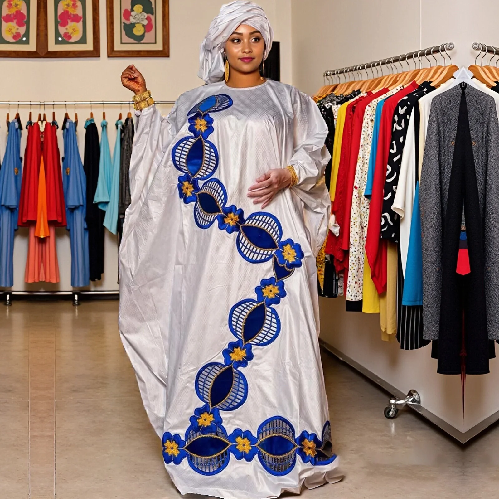 African Dresses For Women Luxury Boubou Material Rich Embroidery Design
