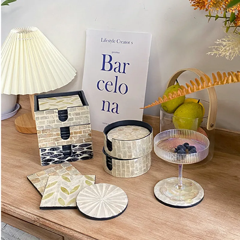 Cutelife Nordic Ins Shell Square Tea Coaster Kitchen Dining Table Decoration Drink Coasters Wine Coffee Heat Resistant Cup Mat