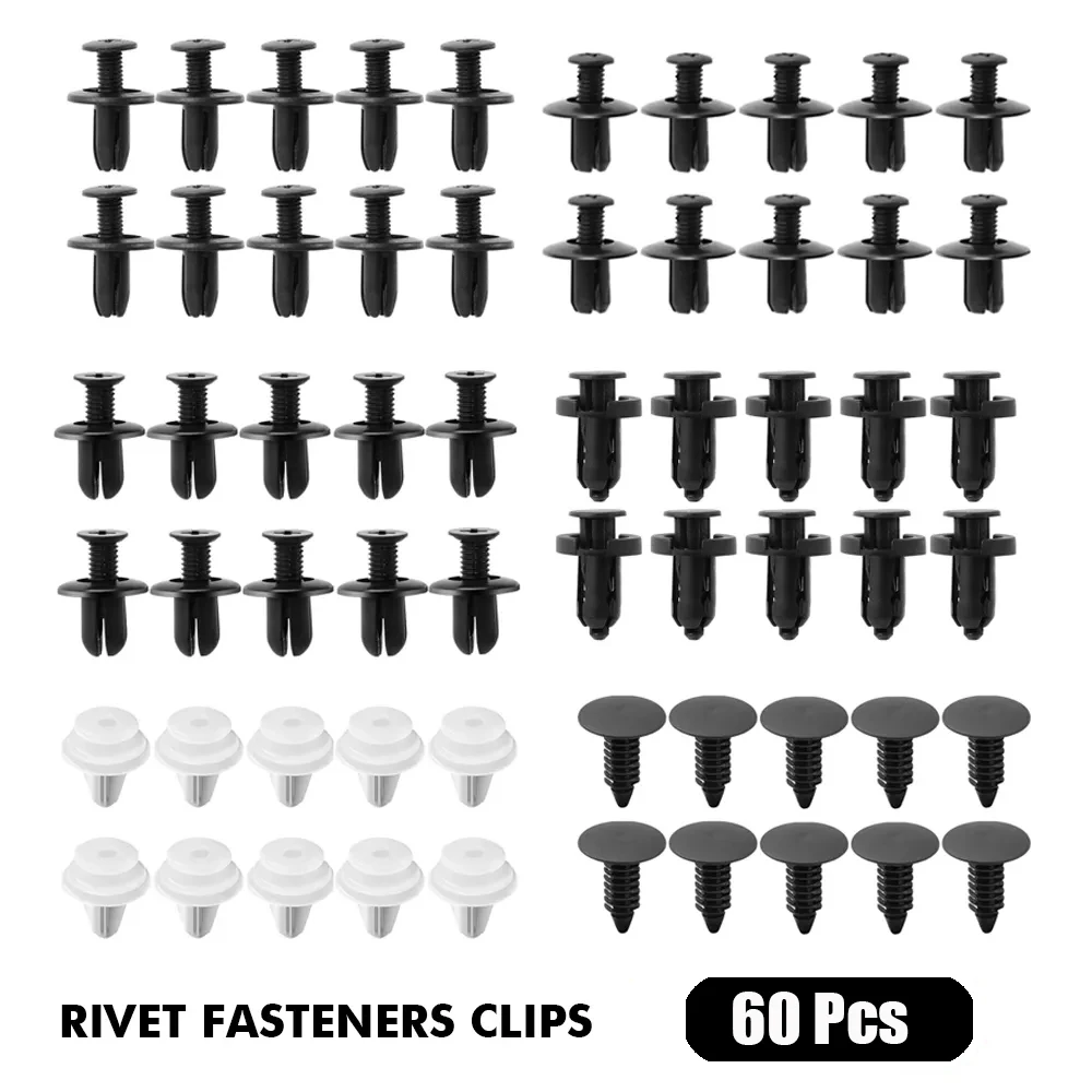 60pcs Mixed Auto Fastener Clip Car Body Push Retainer Pin Rivet Bumper Door Trim Panel Retainer Fastener Kit Car Accessories