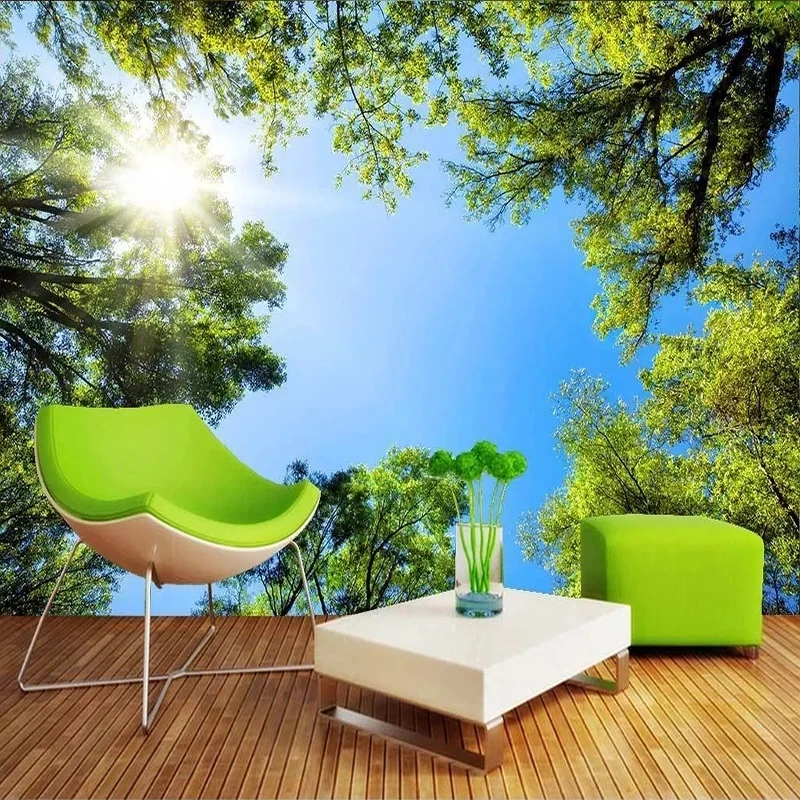 Custom 3D Wallpaper Green Forest Blue Sky Sunlight Nature Landscape Kitchen Bedroom Mural Living room TV background restaurant