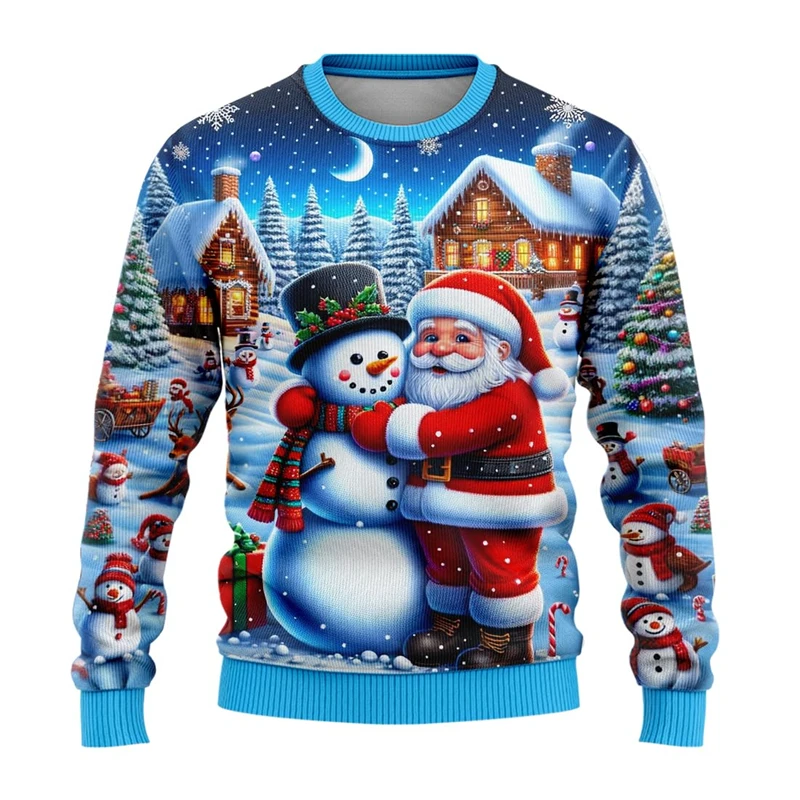 

Men Women Xmas Sweatshirt 3D Christmas Snowman Santa Printed Ugly Christmas Sweater Unisex Pullover Holiday Party Jumper Tops