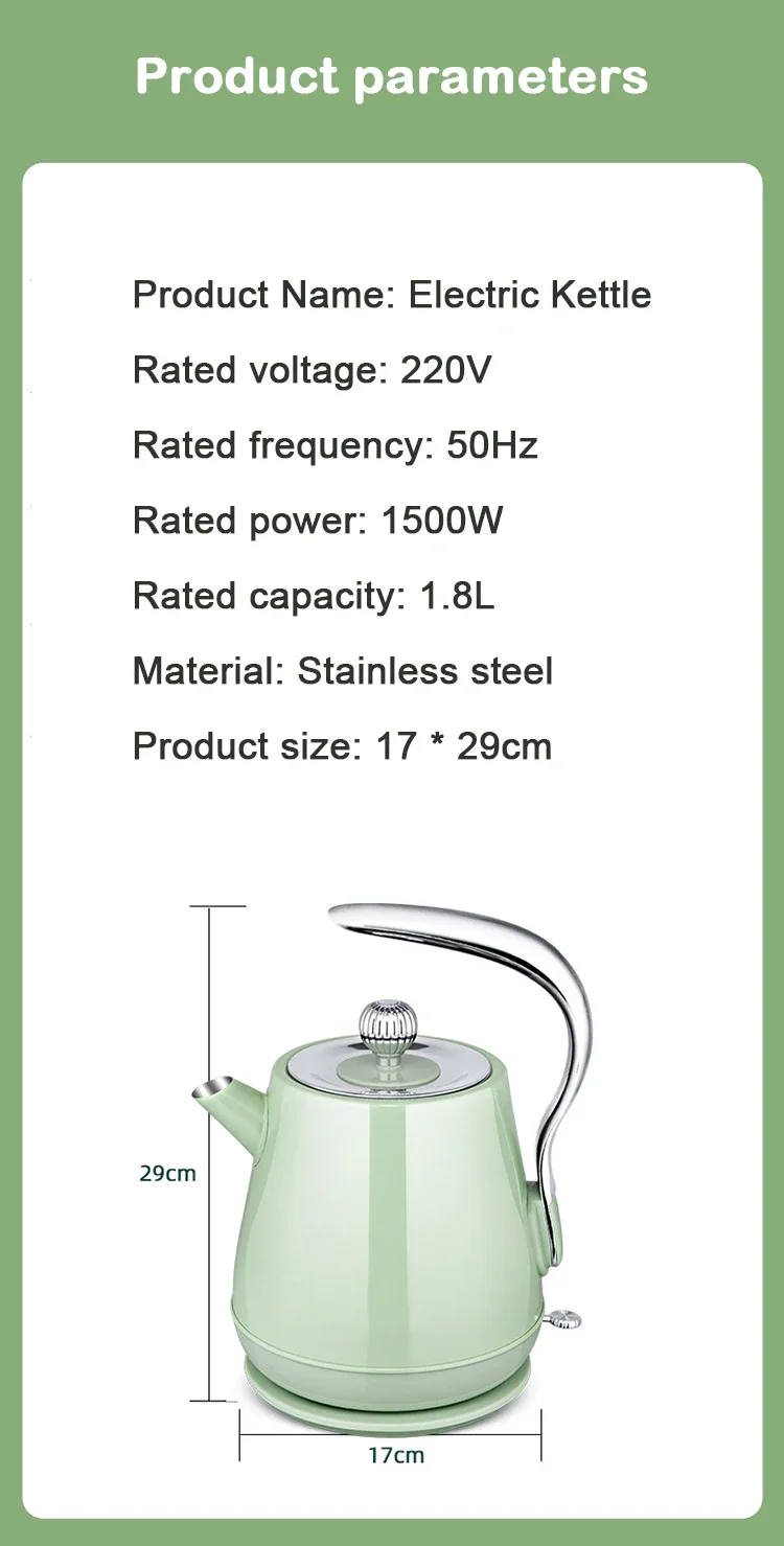 DMWD 1.5L bollitore elettrico per uso domestico macchina per il riscaldamento dell\'acqua retrò macchina per il tè in acciaio inossidabile