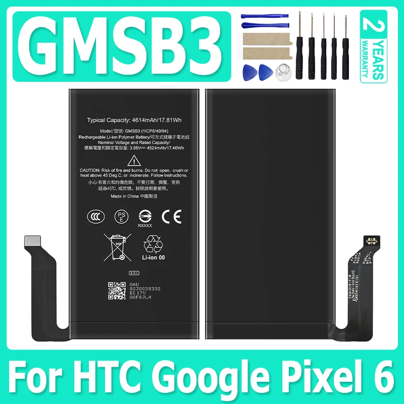 

New GMSB3 Phone For HTC Google Pixel 6 Pixel6 Cellphone Battery 4614Mah Replacement Batteries Batteria