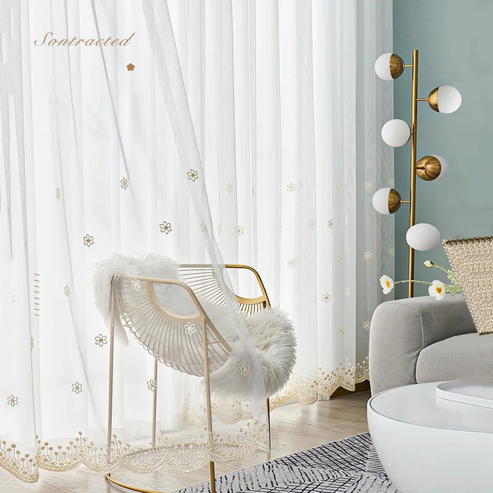 

Small Floral Embroidery Sheer Tulle Curtains for Bedrooms, Balconies, Farmhouses, Cafes Decor