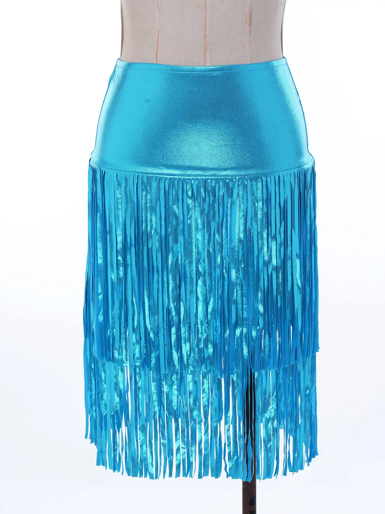 Women Metallic Shiny Fringed Midi Skirt High Waist Bodycon Pencil Skirt Lyrical Belly Dance Costume for Hip Hop Disco Dance view 3