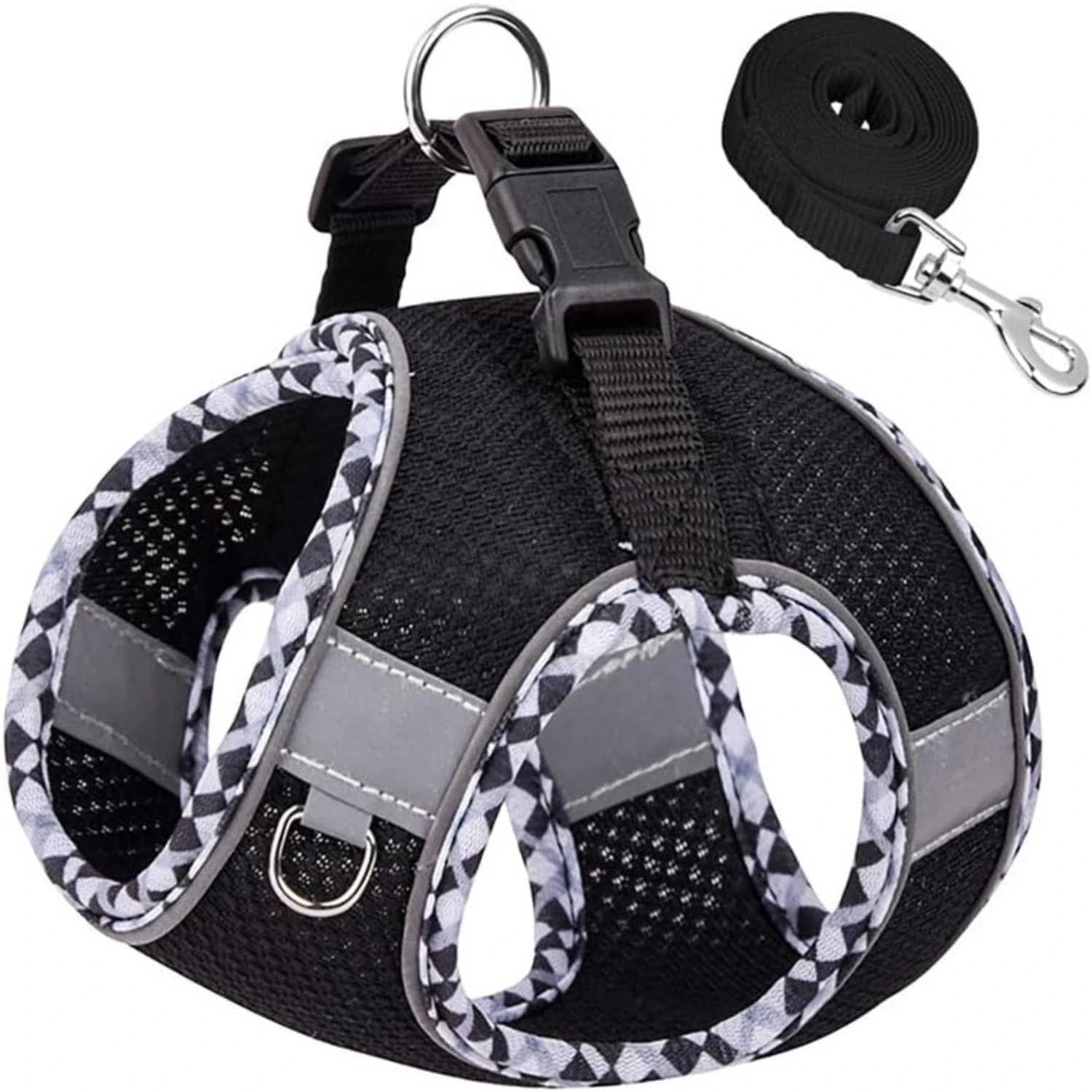 

Adjustable, Reflective, and Durable Black Dog Harness and Leash Set for Small to Medium Dogs - Easy to Use Step-In Vest Harness