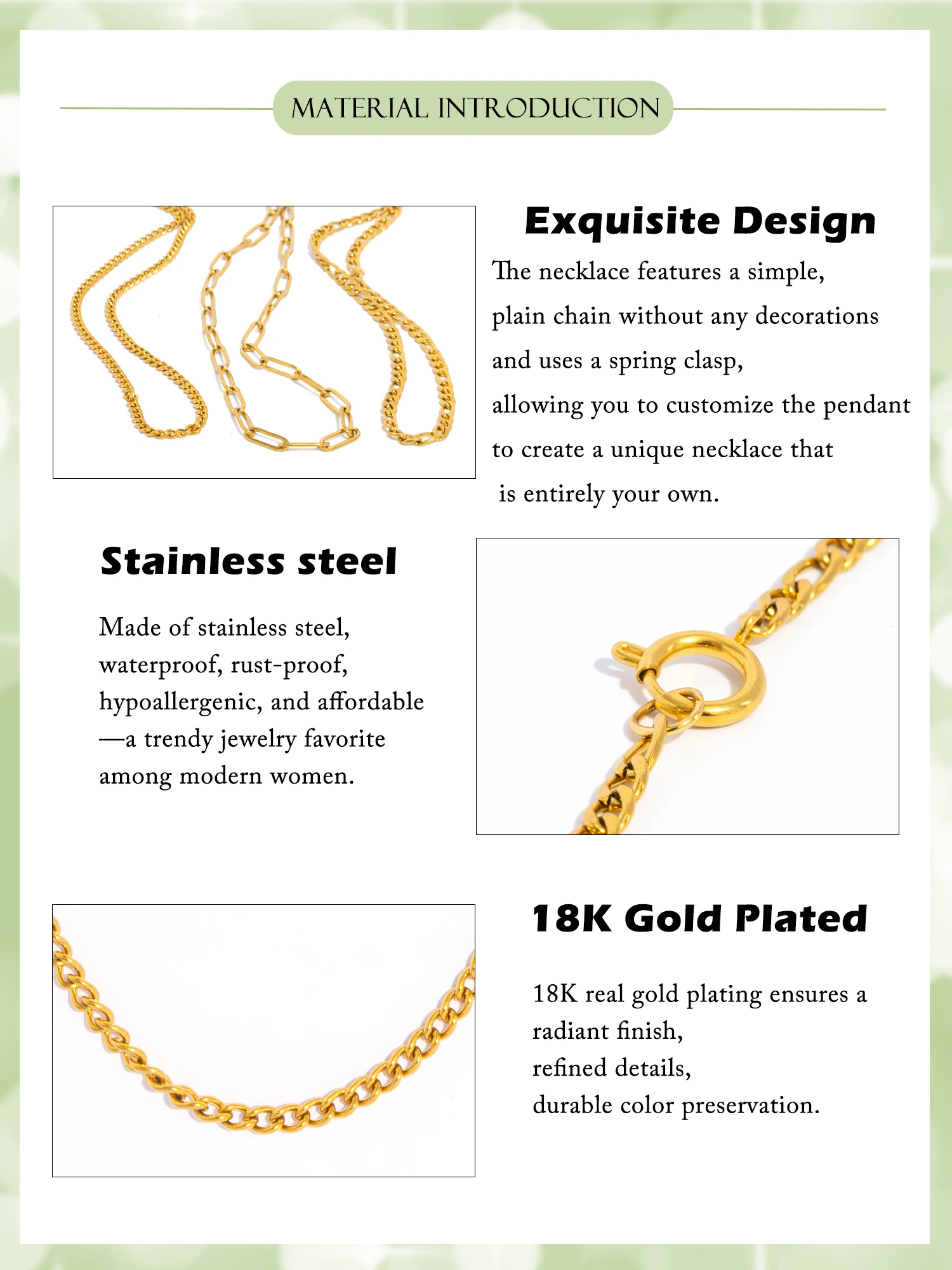 Pendant Chain 40cm-60cm- Create Personalized Necklace, Hypoallergenic Waterproof Stainless Steel Necklace for Women Everyday