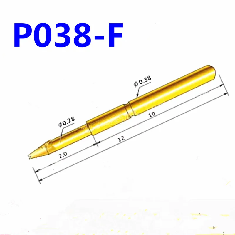 100PCS/Pack Spring Test Pin P038-F Pointed Needle Tube Outer Diameter 0.38 Total Length 12mm PCB Probe