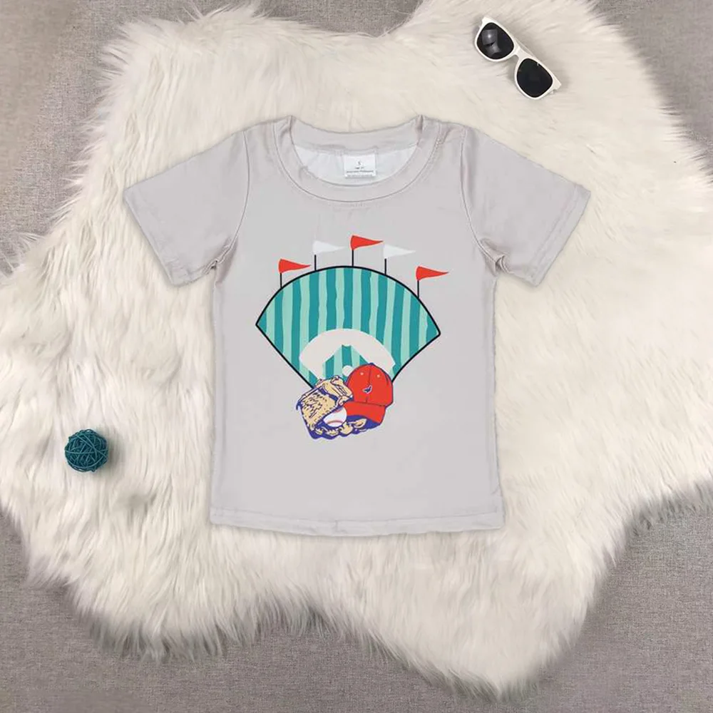 

Baby Boys Grey Baseball Short Sleeve Tee Shirts Tops