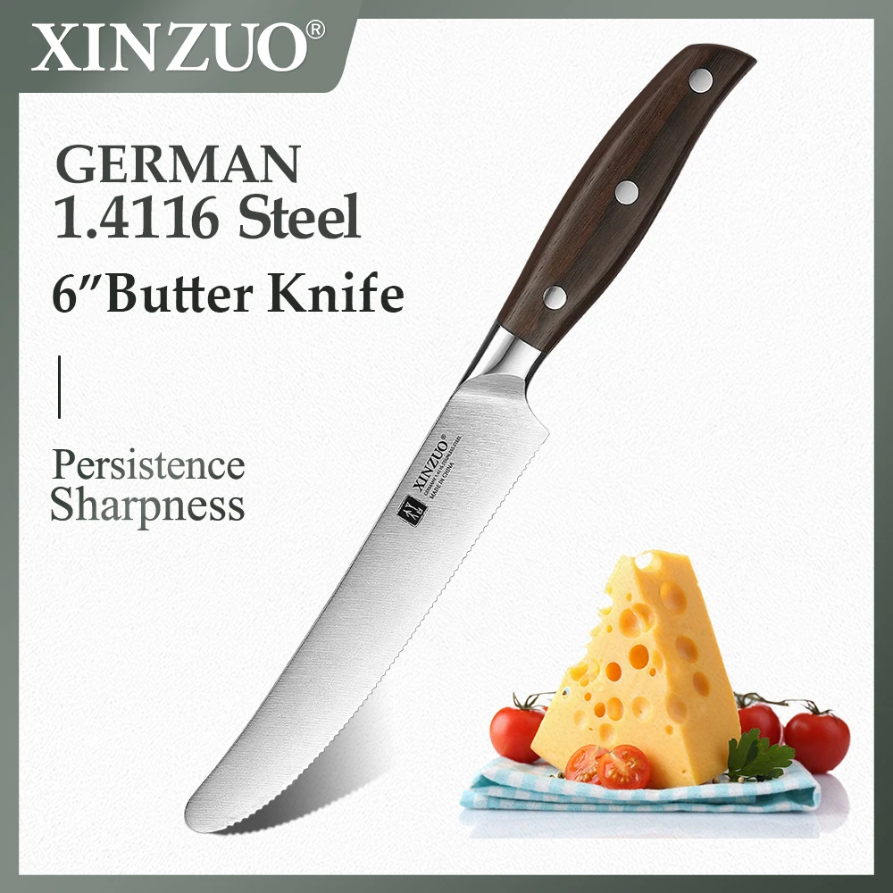 

XINZUO 6'' Butter Knife Rugged Kitchen Knife German Imported Steel Hardness 56-58HRC With Wooden Handle Gift Box Packaging