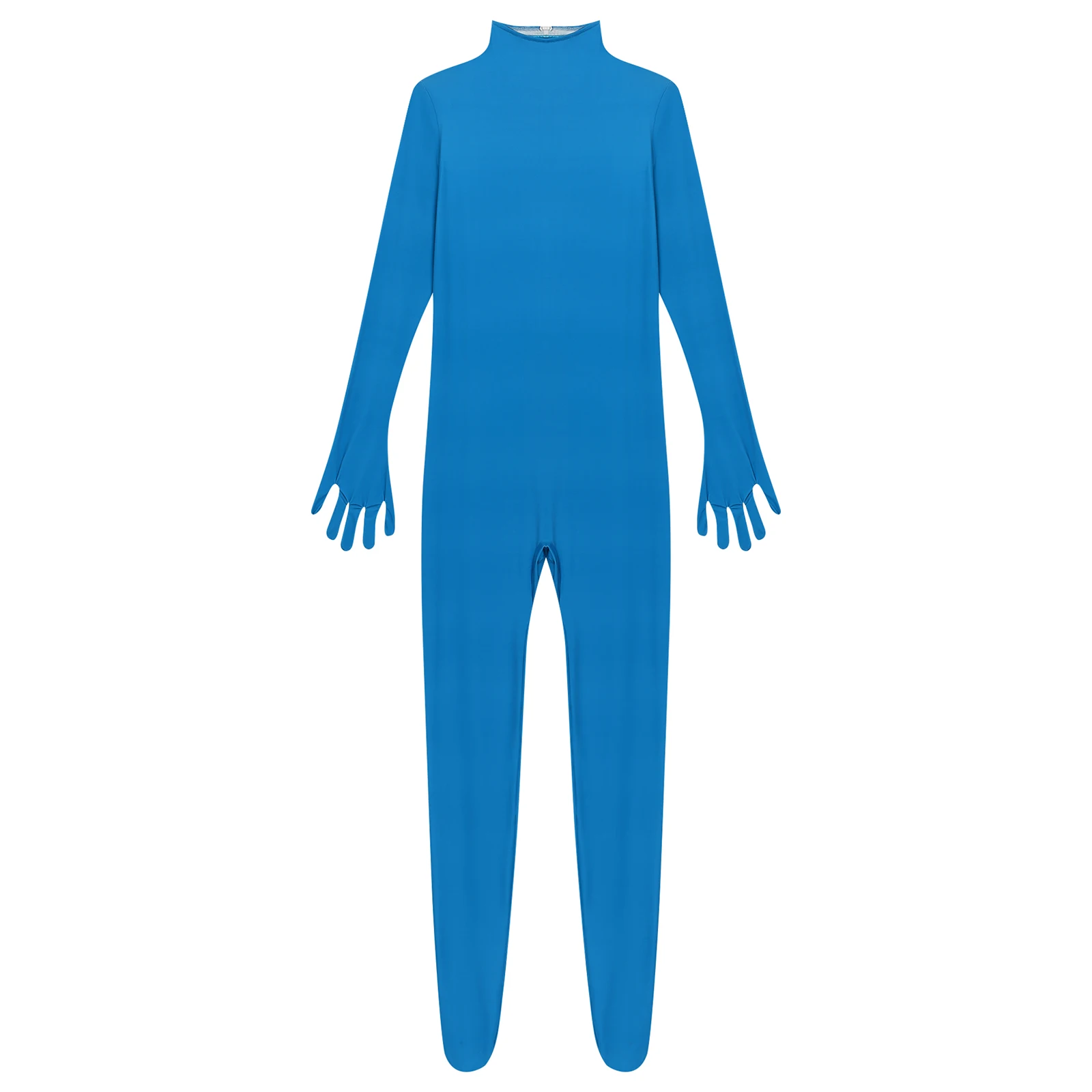 Mens Full-body Cover Zentai Unitard Dancewear Long Sleeve with Gloves Back Zipper Stockings Bodysuit Solid Color Jumpsuit