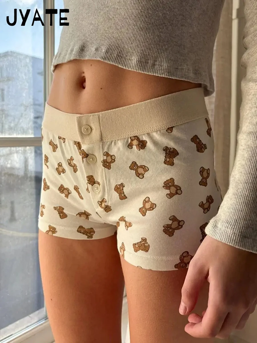 

Домашние шорты с пуговицами и милыми маленькими медвежонками, женские летние повседневные лоскутные нижнее белье с эластичной резинкой на талии, винтажные милые короткие штаны Y2K