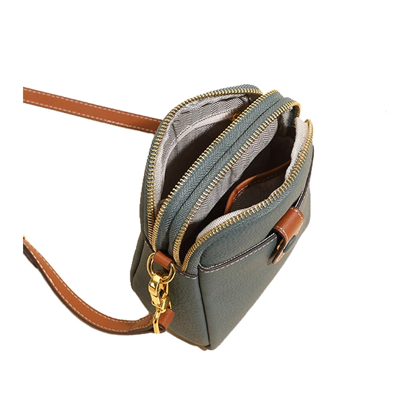 2 compartimentos com zíper, bolsa de ombro de couro genuíno feminino, couro togo, 100% pele de vaca real cruz corpo saco do mensageiro, q009