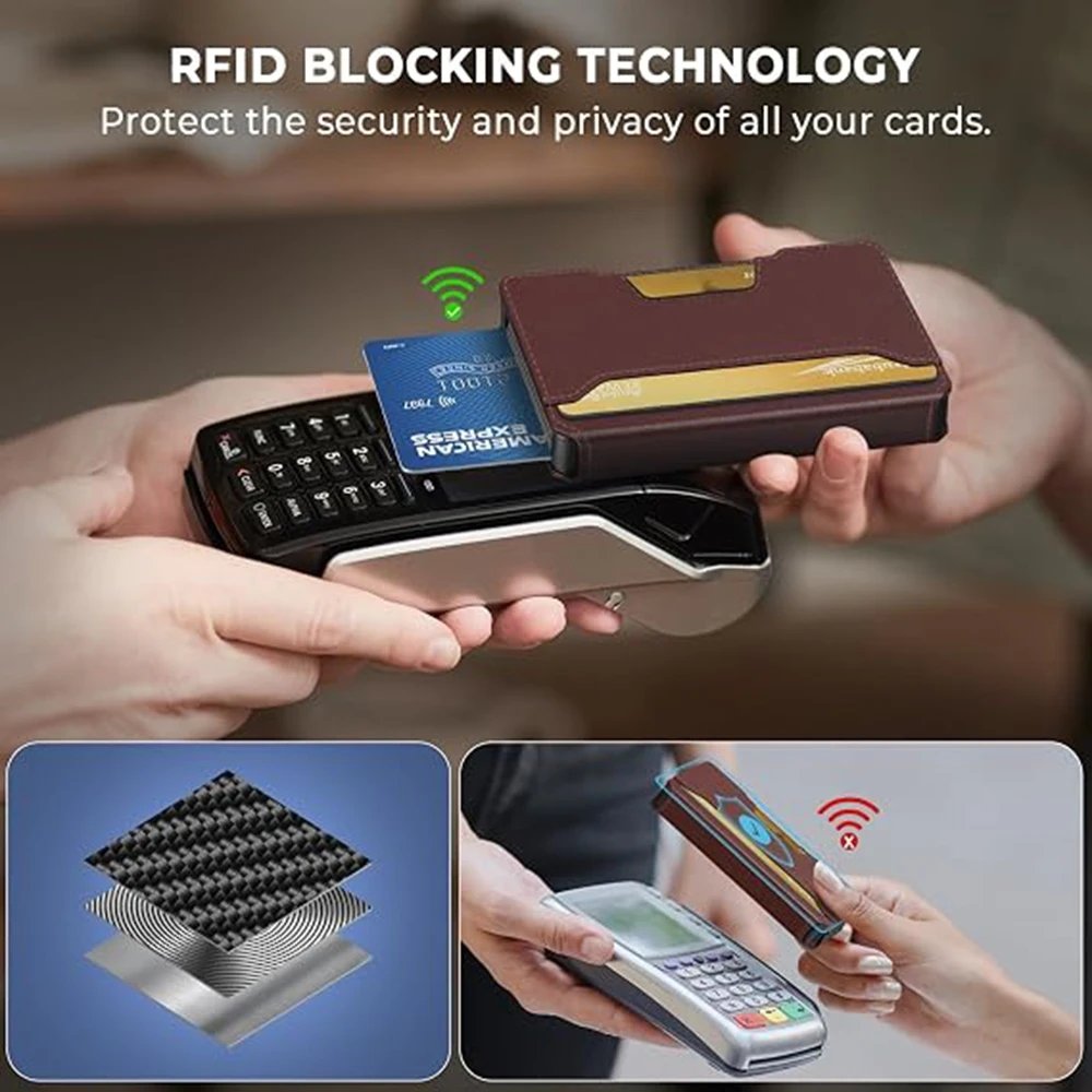 Geldbörse für Herren, Pop-Up RFID-blockierender Aluminium-Kreditkartenhalter | Fasst 9-13 Karten, integrierter Geldclip & Ausweisfenster – Detail 10