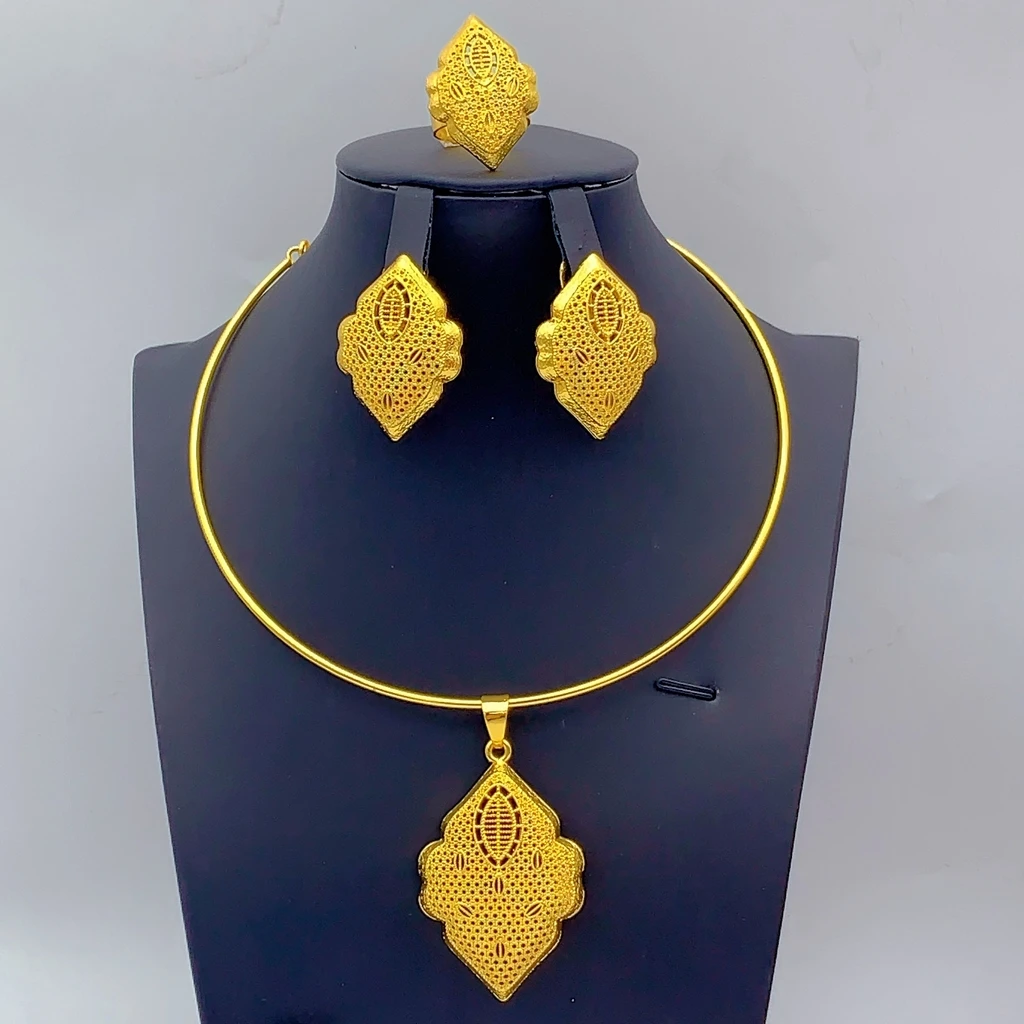 Brazilian Bridal Necklace And Earrings Jewelry Sets For Women Nigerian Dubai 24k Gold Color Pendant Set Wedding Party Gifts