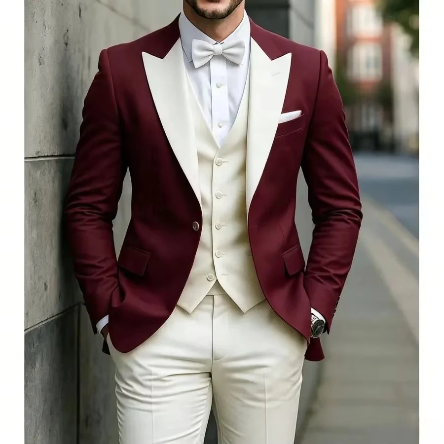 Slim Fit 3 Pieces Blazer with Vest Pant Set Suits for Men Wedding Suits for Groom Guest Formal Classic Business Party Outfit